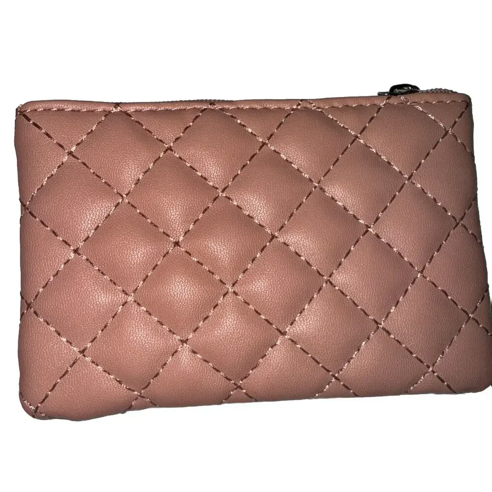 Quilted Faux Leather Pink Zippered Coin Purse